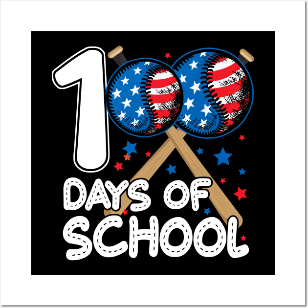 100 Days of School Baseball Lovers Student Teacher Men Women Wall Art by Gendon Design